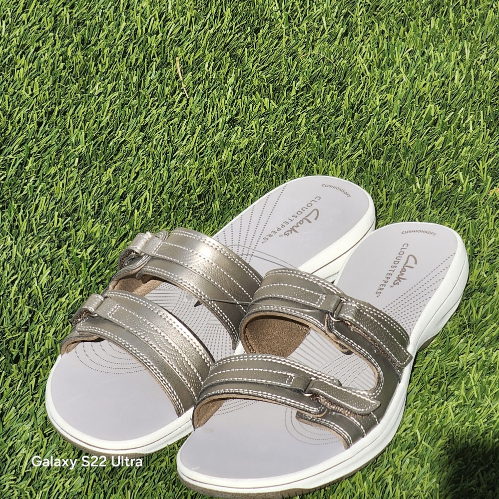 Clarks Women's Cloudsteppers Breeze Piper Comfort Gray Slides Size 10